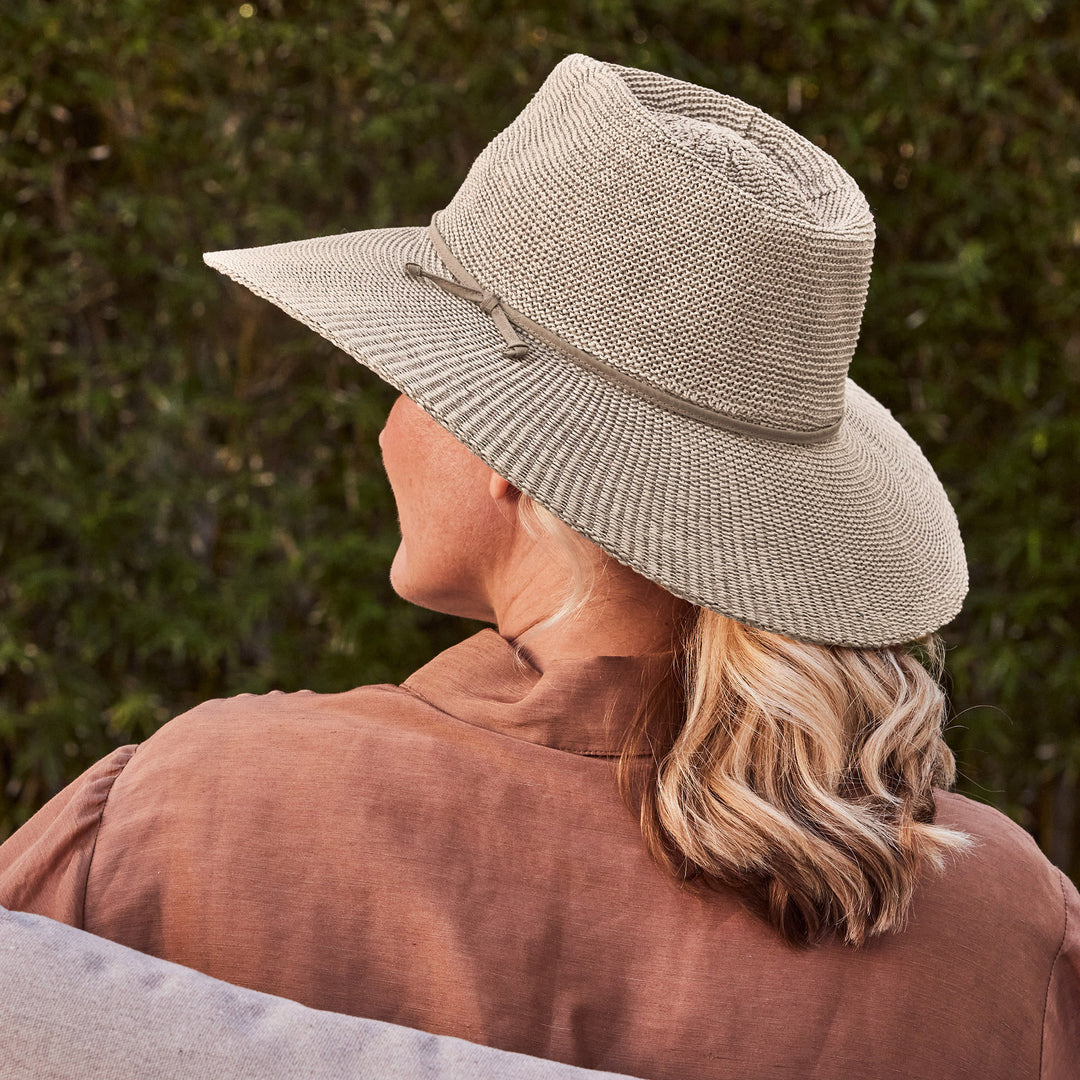 Cancer Council | Marie Wide Brim Fedora - Lifestyle Back | Stone| UPF50+ Protection