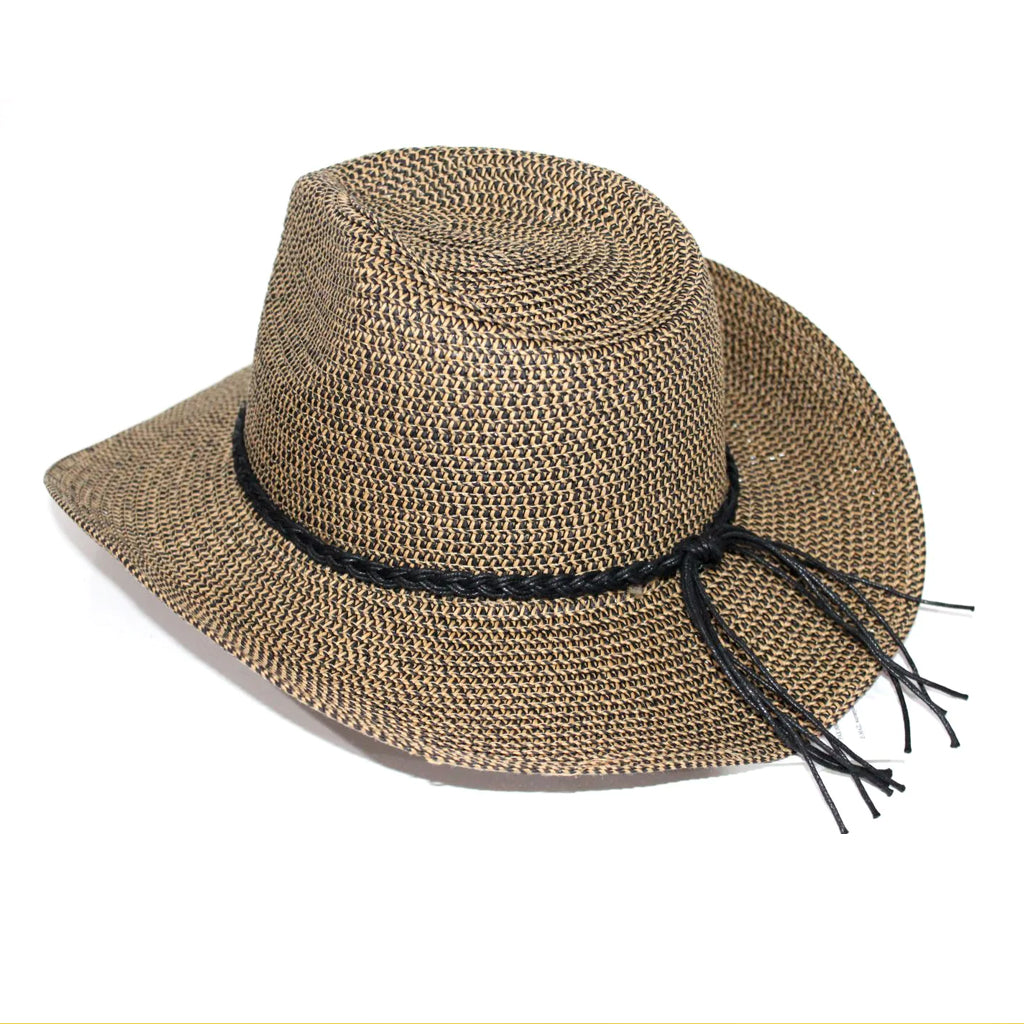 Cancer Council | Benji Cowboy Hat - Back | Black/Camel | UPF50+ Protection