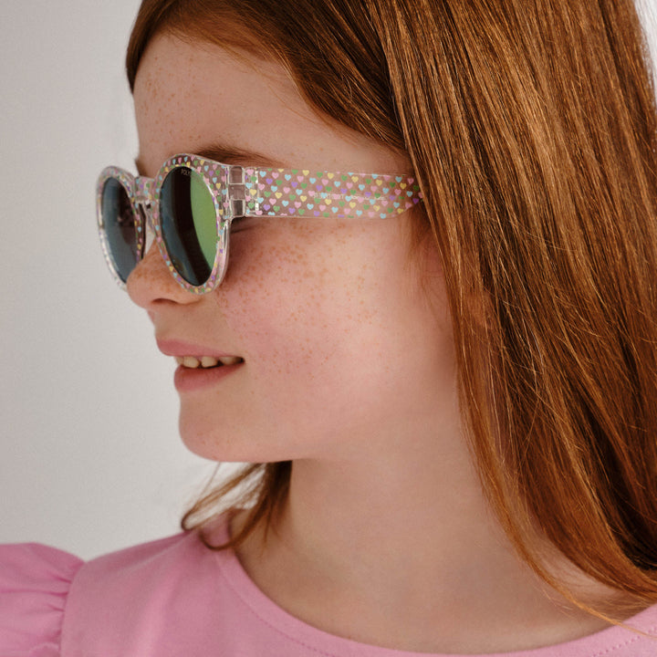 Cancer Council | Sparrow Sunglasses | Clear/Rainbow Hearts | Angle Lifestyle