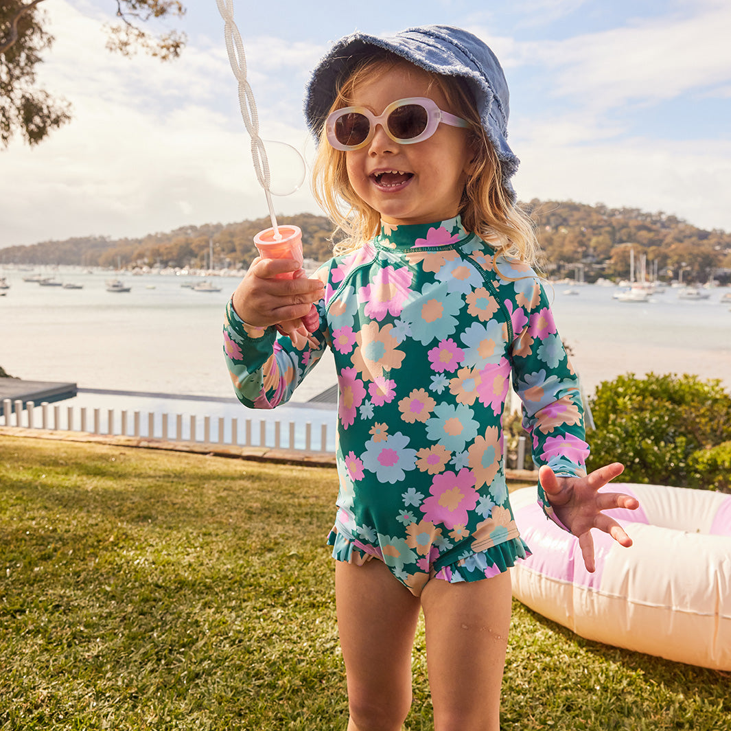 Cancer Council | 
Toddler 60s Floral LS Paddle Suit - Laura Byrnes |  UPF50+ Protection