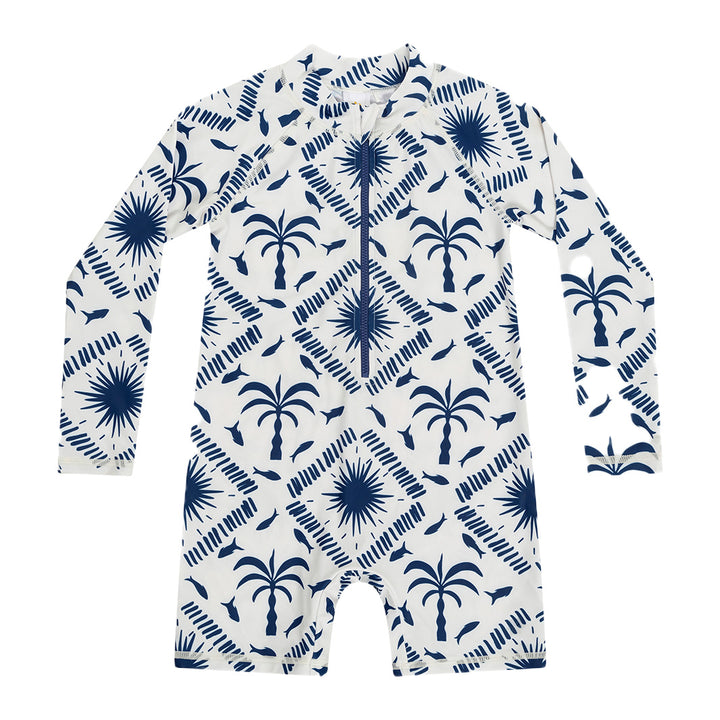 Cancer Council | Infant Resort Palm Zip Suit - Flat | Blue | UPF50+ Protection