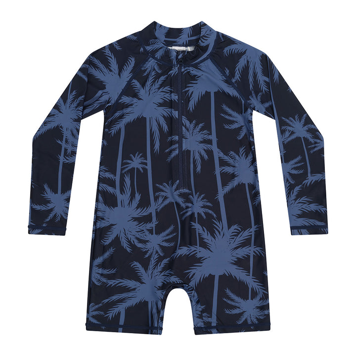 Cancer Council | Infant Tropical Palm Zip Suit - Flat | Blue | UPF50+ Protection