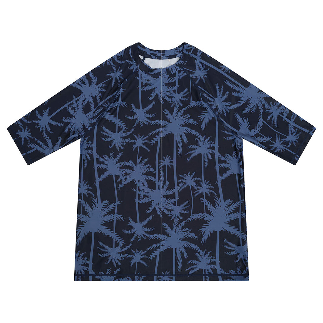 Cancer Council | Mens Tropical Palm Short Sleeve Rashie - Flat | Blue | UPF50+ Protection