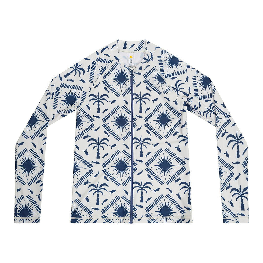 Cancer Council | Womens Resort Palm Long Sleeve Swim Jacket - Flat | Blue/White | UPF50+ Protection